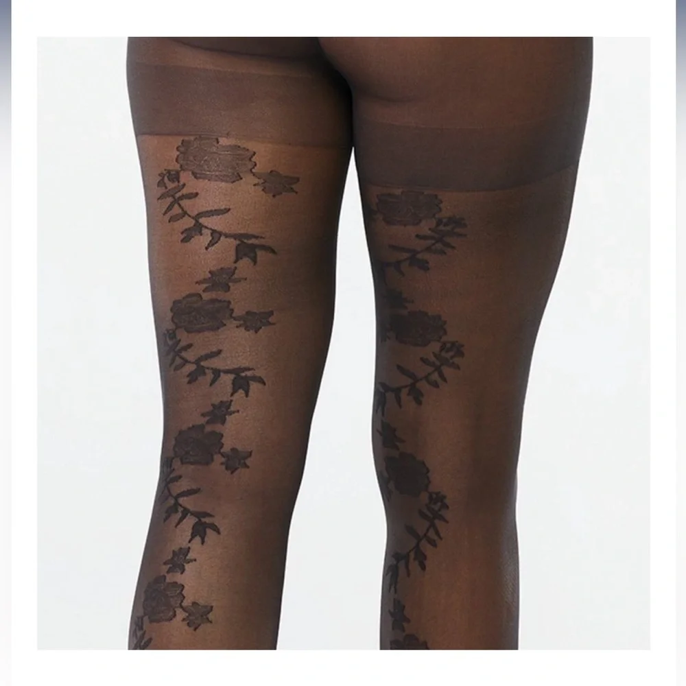 2pk‎ Fun and feminine black floral vine and red Opaque Tights size small new